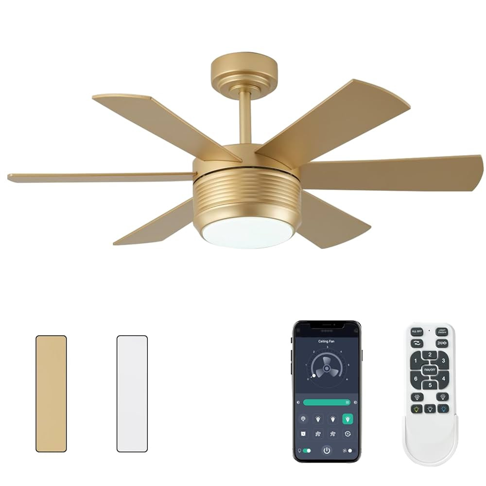SHOWDI 42 Inch Ceiling Fan with Lights and Remote, 6 Blade App Control Timer Reversible Stepless ... | Amazon (US)