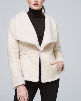 Faux-Shearling Drape-Front Jacket | White House Black Market