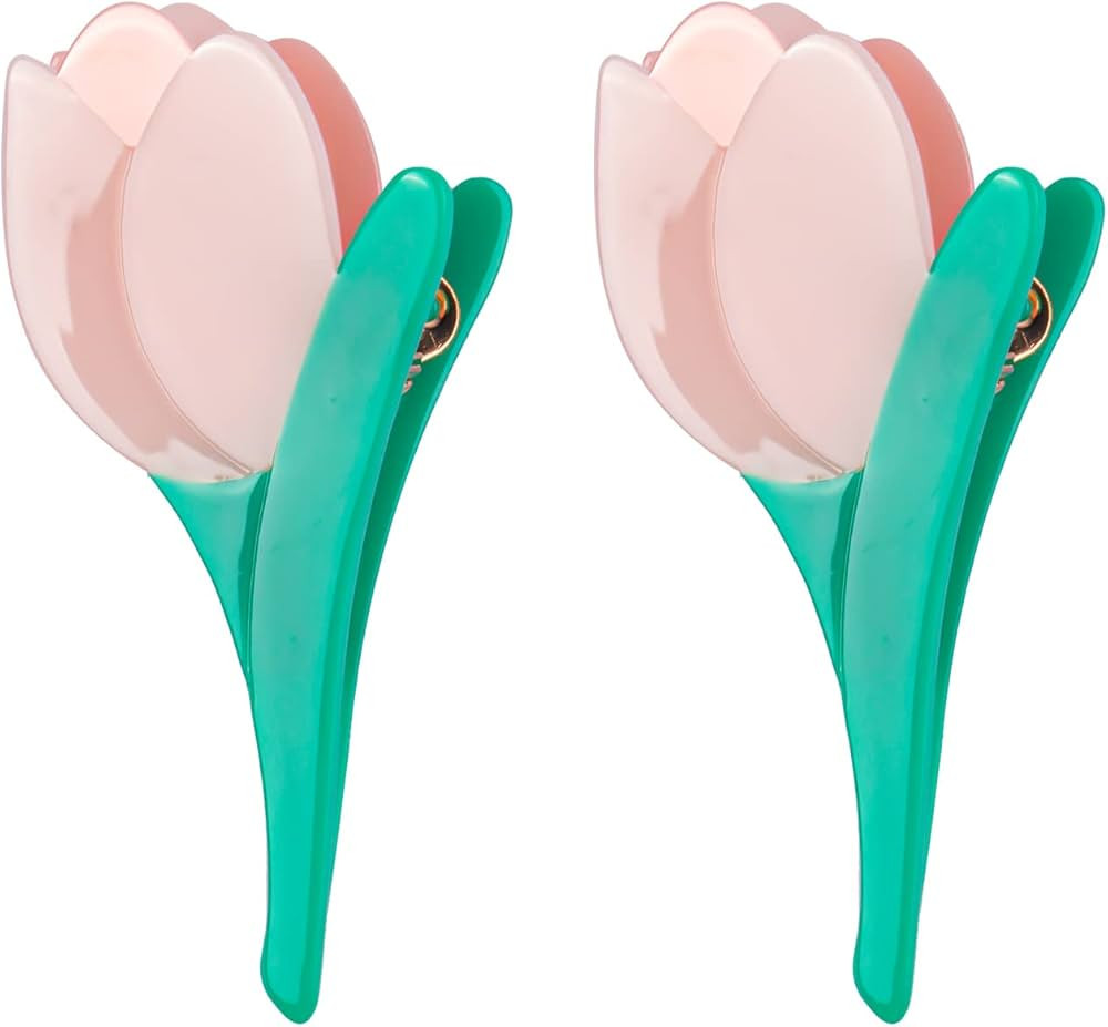 YAIKOAI 2 Pieces Flower Shaped Hair Claw Clips Tulip Plastic Jaw Clips Non Slip Tortoise Barrette... | Amazon (US)
