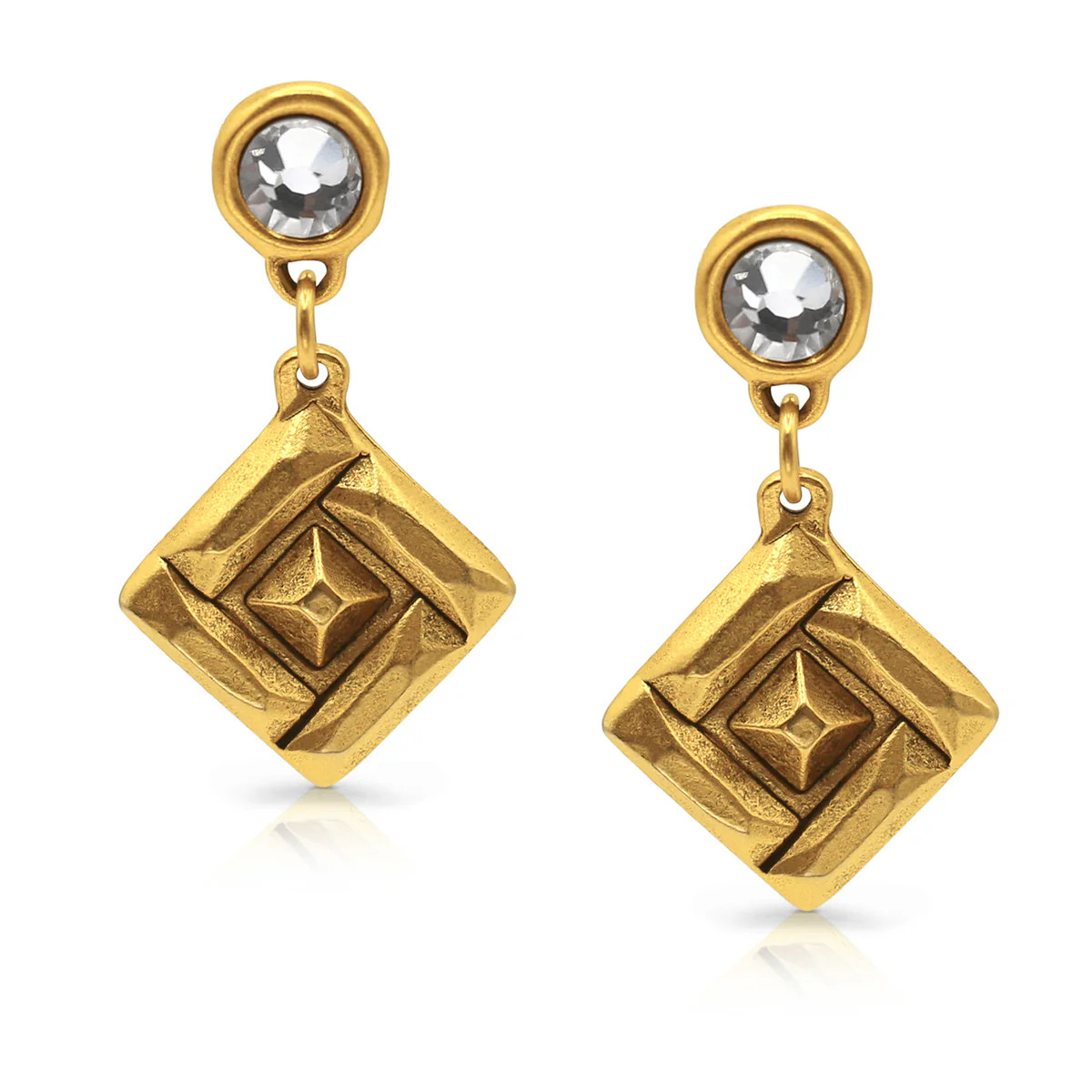 Noa – Gold Geometric Dangle Earrings with CZ | Bowood Lane