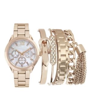 Jessica Carlyle Women's Analog Rose Gold-Toned Strap Watch 36mm with Stackable Bracelets Cubic Zirco | Macys (US)