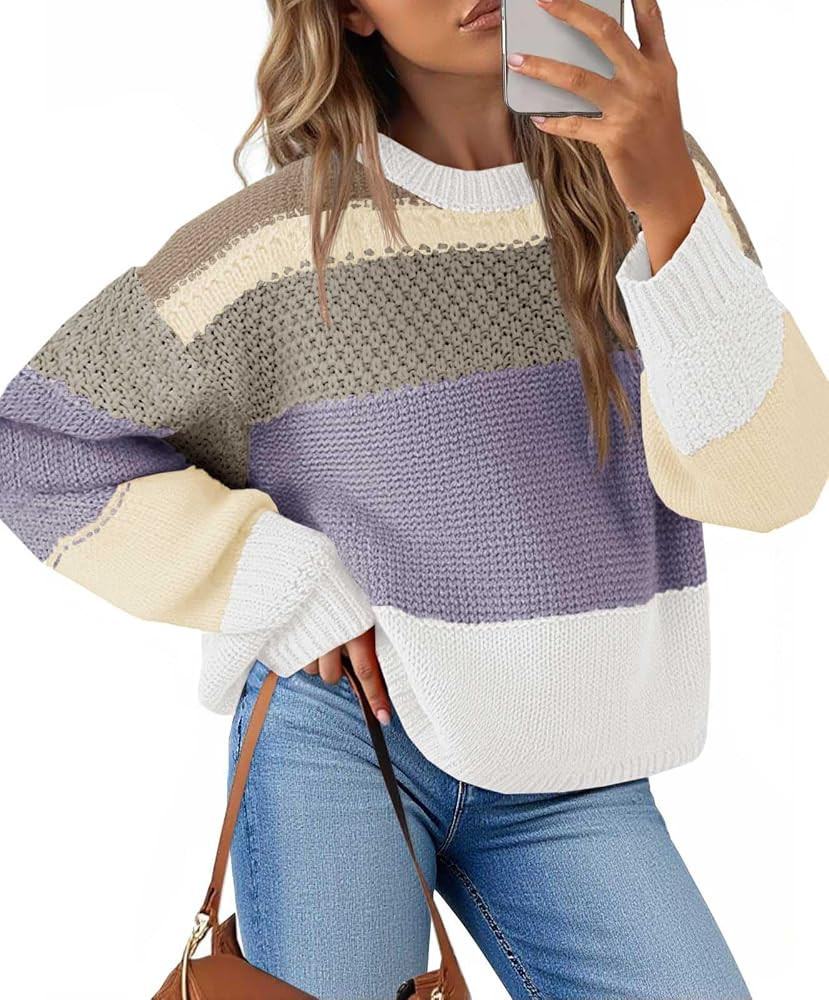 Saodimallsu Womens Color Block Cropped Sweaters 2025 Winter Trendy Casual Oversized Y2k Going Out... | Amazon (US)