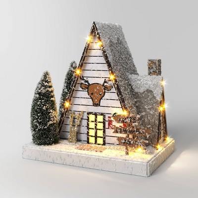 Lit Paper Ski Lodge with Bottle Brush Trees Christmas Figurine - Wondershop™ White | Target