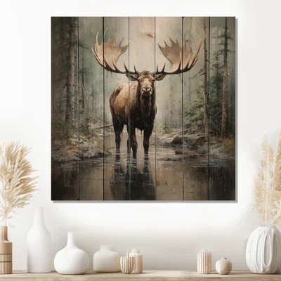 Mystic Moose In Forest II - Moose On Wood Print | Wayfair North America