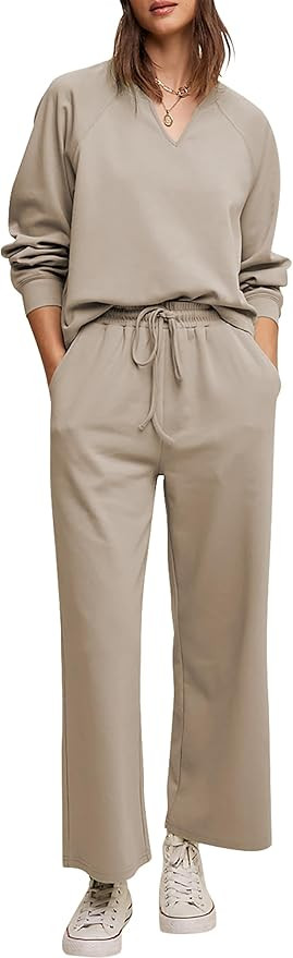 Cakulo Womens Sweatsuits 2 Piece Lounge Sets Fall Outfits Wide Leg Jogger Sweat Pants Loungewear ... | Amazon (US)