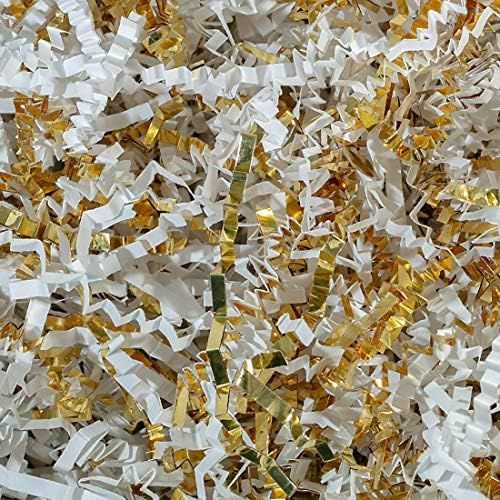 Crinkle Cut Paper Shred Filler (1/2 LB) for Gift Wrapping & Basket Filling - White & Gold | MagicWat | Amazon (US)