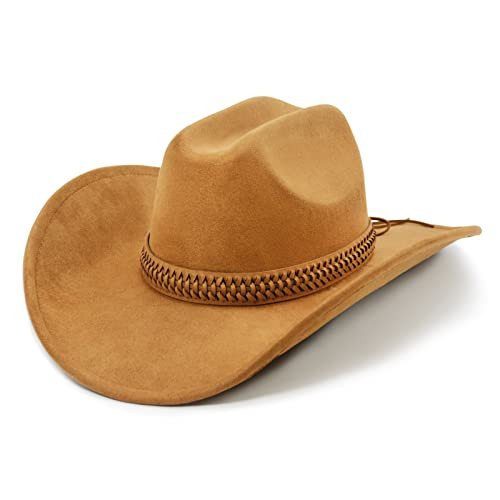 FLUFFY SENSE. Cowboy Hat for Women and Men with Shapeable Wide Brim - Felt Cowboy Hat Cattleman Western Hats for Cowboys and Cowgirls (as1, Alpha, m, l, Caramel Brown) | Amazon (US)