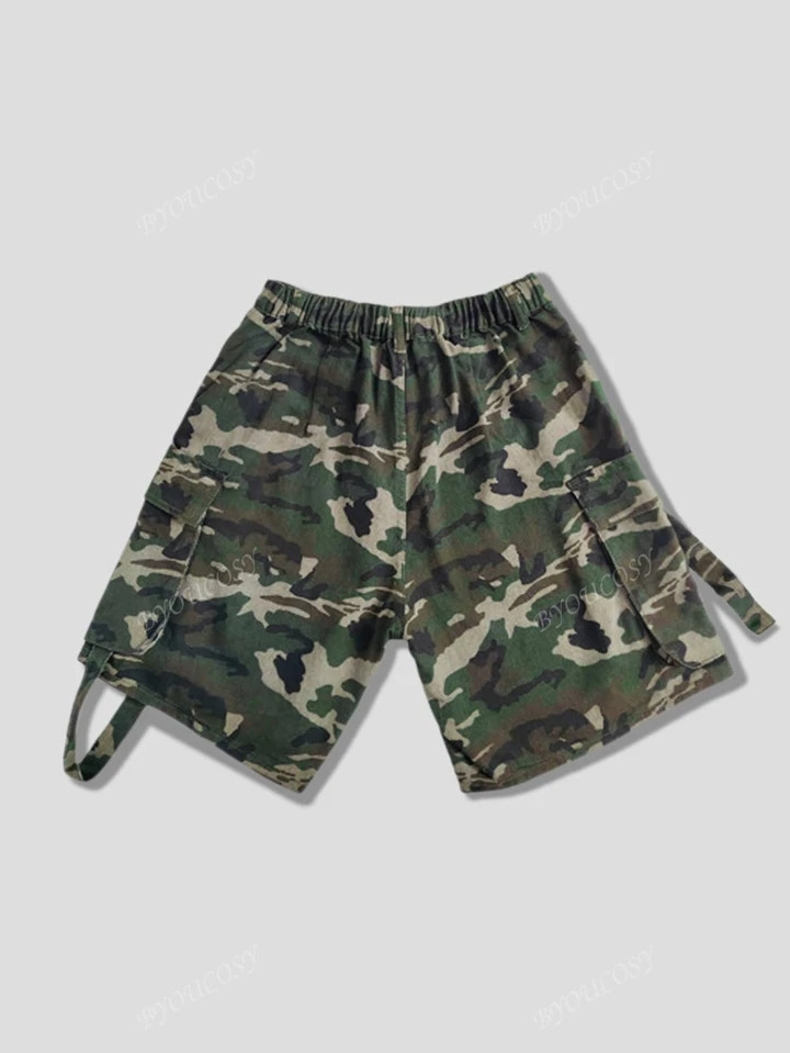 Women's Loose Camo Multi-Pocket Straight Leg Denim Cargo Shorts | SHEIN