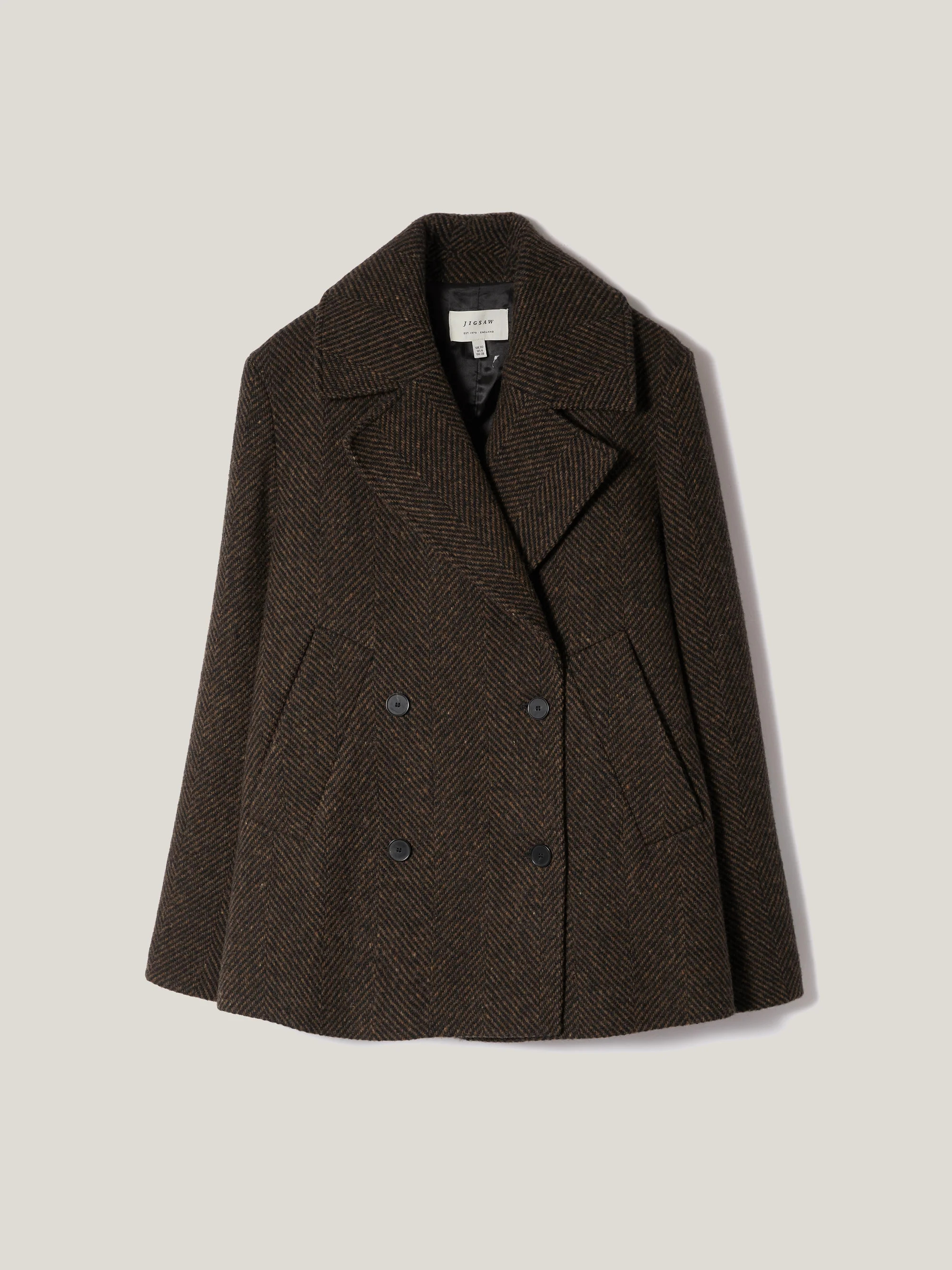 Alba Wool Herringbone Pea Coat | Brown | Jigsaw (UK)