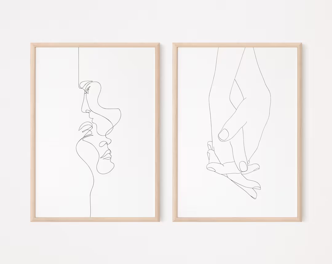 lovers line art print set | set of 2 prints | printable wall art | couple art print | minimalist ... | Etsy (US)