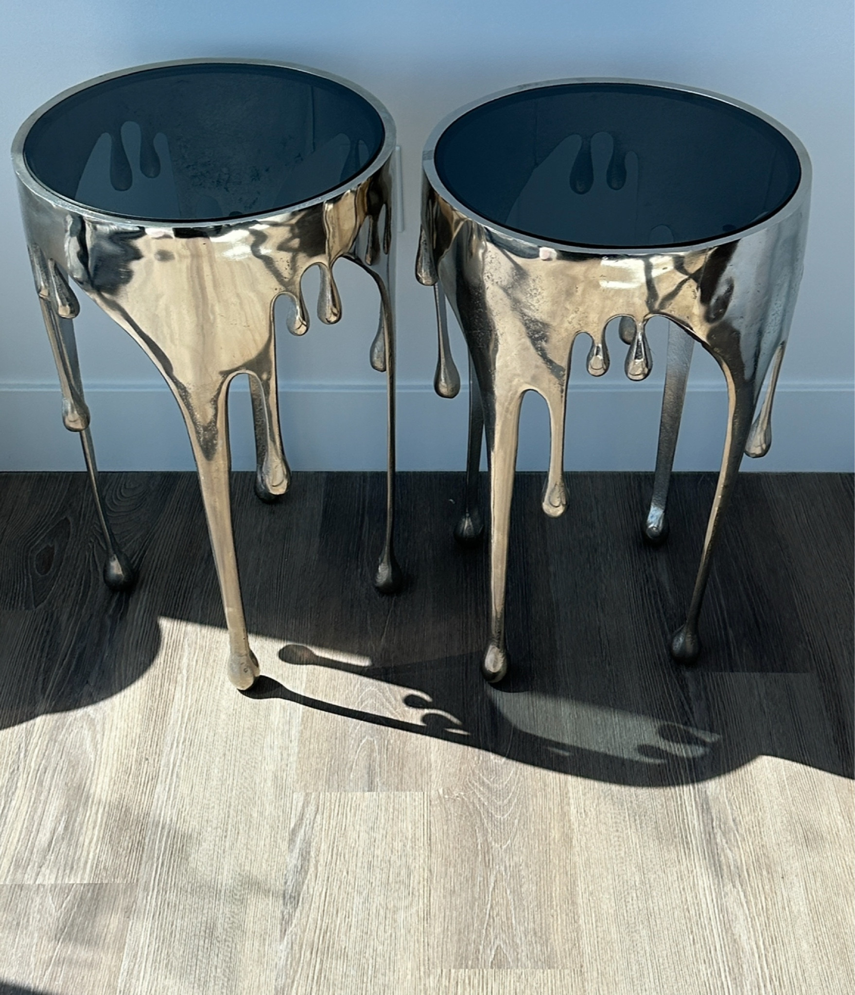 chrome drip smoked glass accent side tables 

#LTKHome
