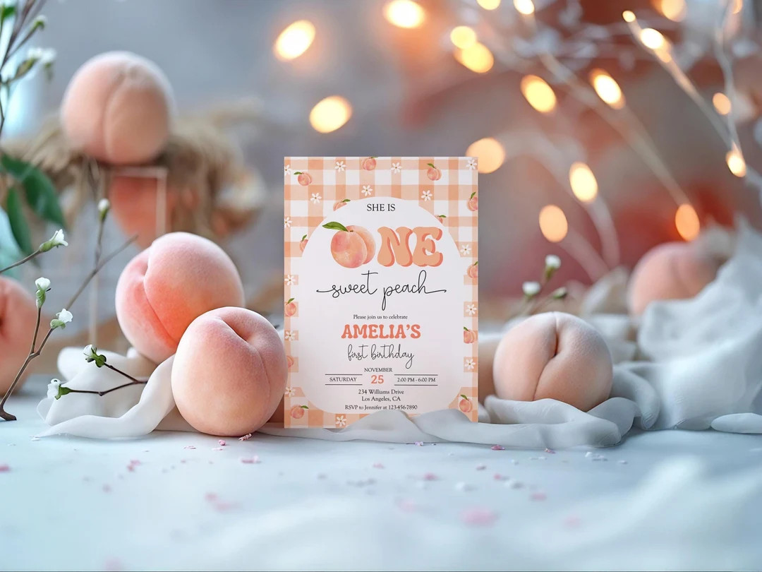 Peach First Birthday Invitation,one Sweet Peach Birthday Invitation,editable Girl 1st Birthday In... | Etsy (US)