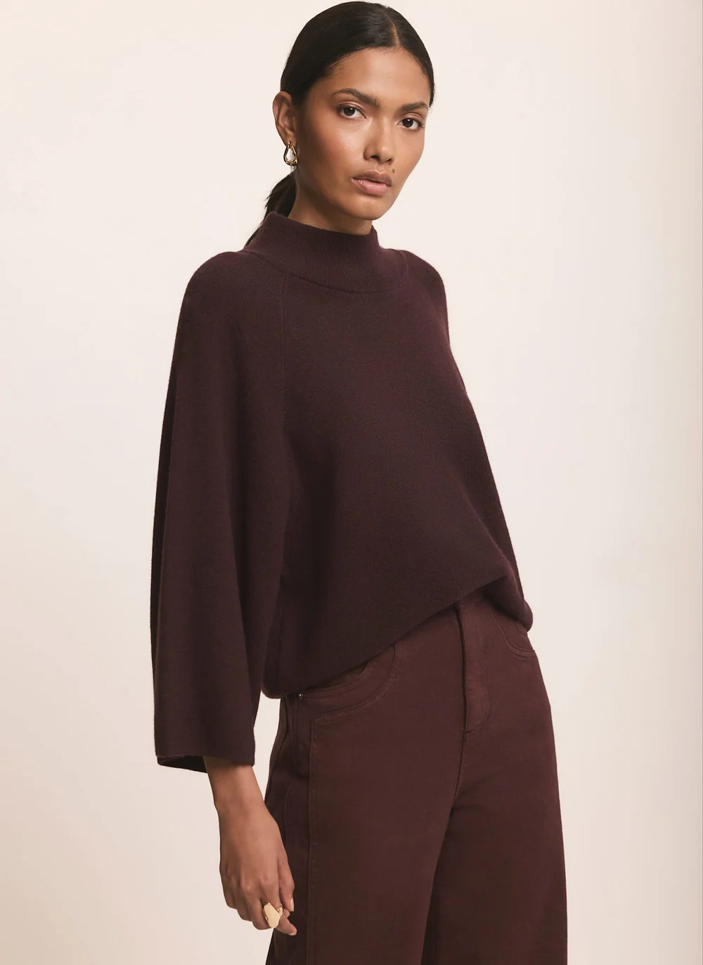 Burgundy Cotton Blend Wide Sleeve Knit Top | Mint Velvet - ROW