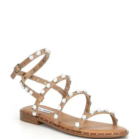 Steve Madden Travel Tan Leather Rock Stud Flat Sandals Tan Pearl | Walmart (US)