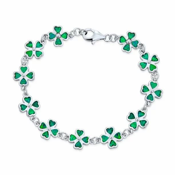 Green Shamrock Irish Lucky Clover Leaf Heart Shaped Link Charm Bracelet for Women Created Opal In... | Walmart (US)
