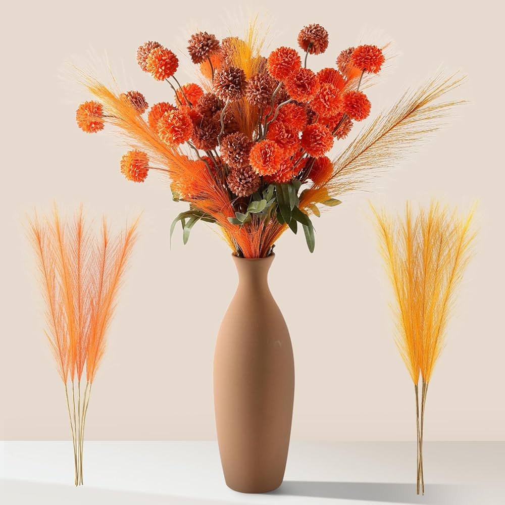 Fall Flower Fake MUMS Artificial 10 Stems +10 Branches Pampas Grass,Long Stems Silk Flowers Autum... | Amazon (US)