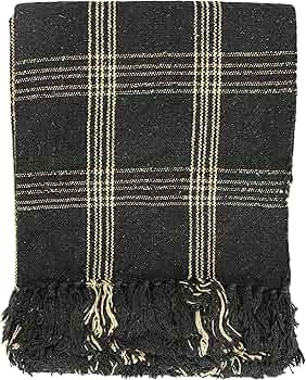 Creative Co-Op Plaid Black & Tan Fringed Woven Cotton Blend Throw 60 inch x50 | Amazon (US)