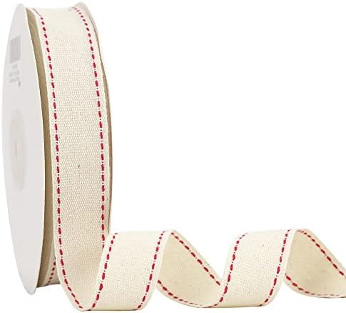 MEEDEE 7/8 inch Cotton Ribbon with Red Stitched Double Red Trim Cotton Ribbon for DIY Crafts, Gif... | Amazon (US)