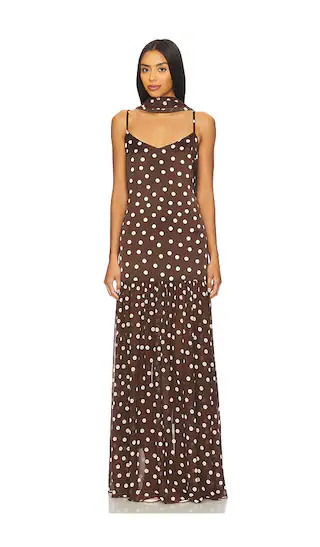 Dalia Maxi Dress in Chocolate Brown Polka Dot | Revolve Clothing (Global)