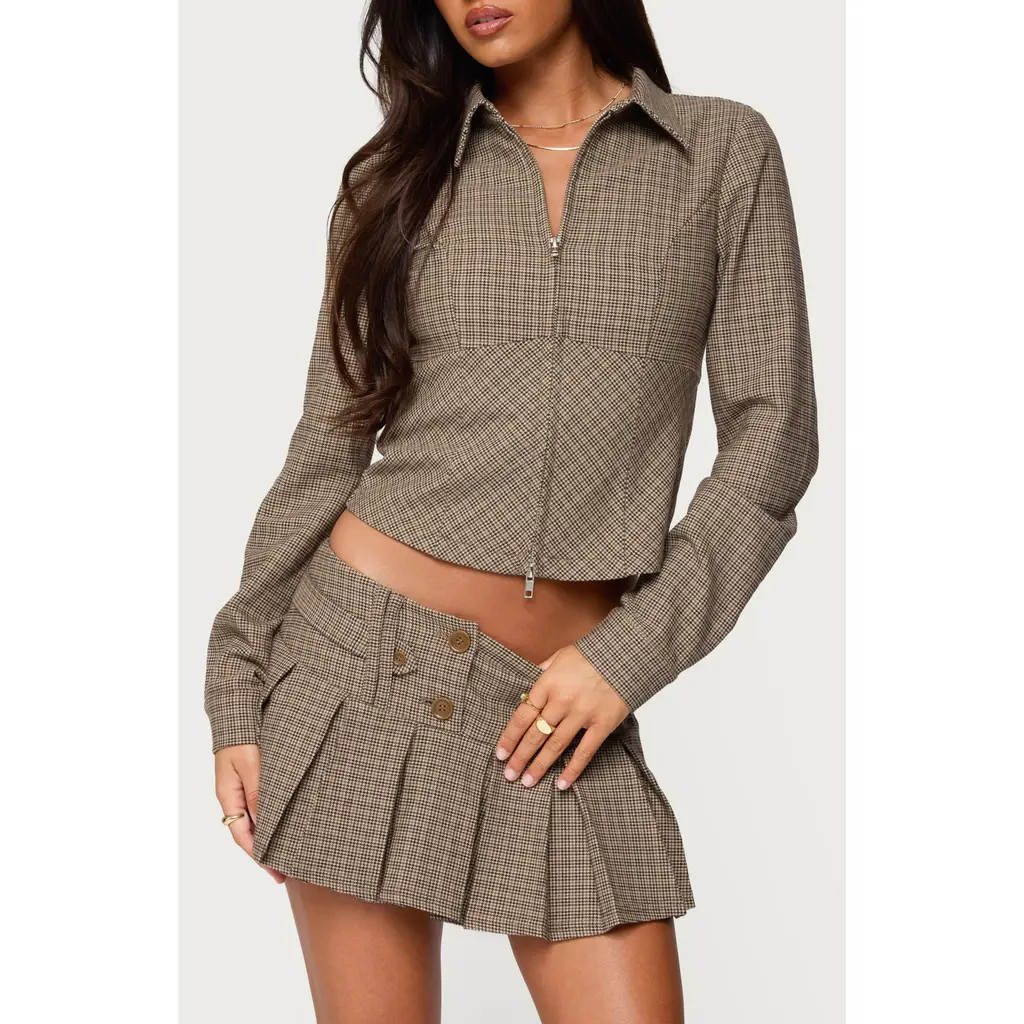 EDIKTED Lockette Plaid Crop Jacket in Mix at Nordstrom, Size Medium | Nordstrom
