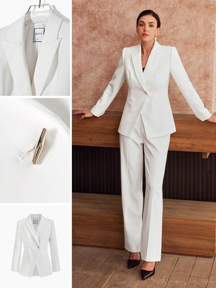 MOTF Classy Einfarbiger Blazer Mit Spitzem Kragen | SHEIN