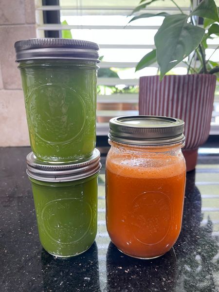 Celery juice and carrot juice ready for the next two days. 

Juicers, juicing essentials, jars, glass jars 

#LTKSaleAlert #LTKFitness #LTKBeauty