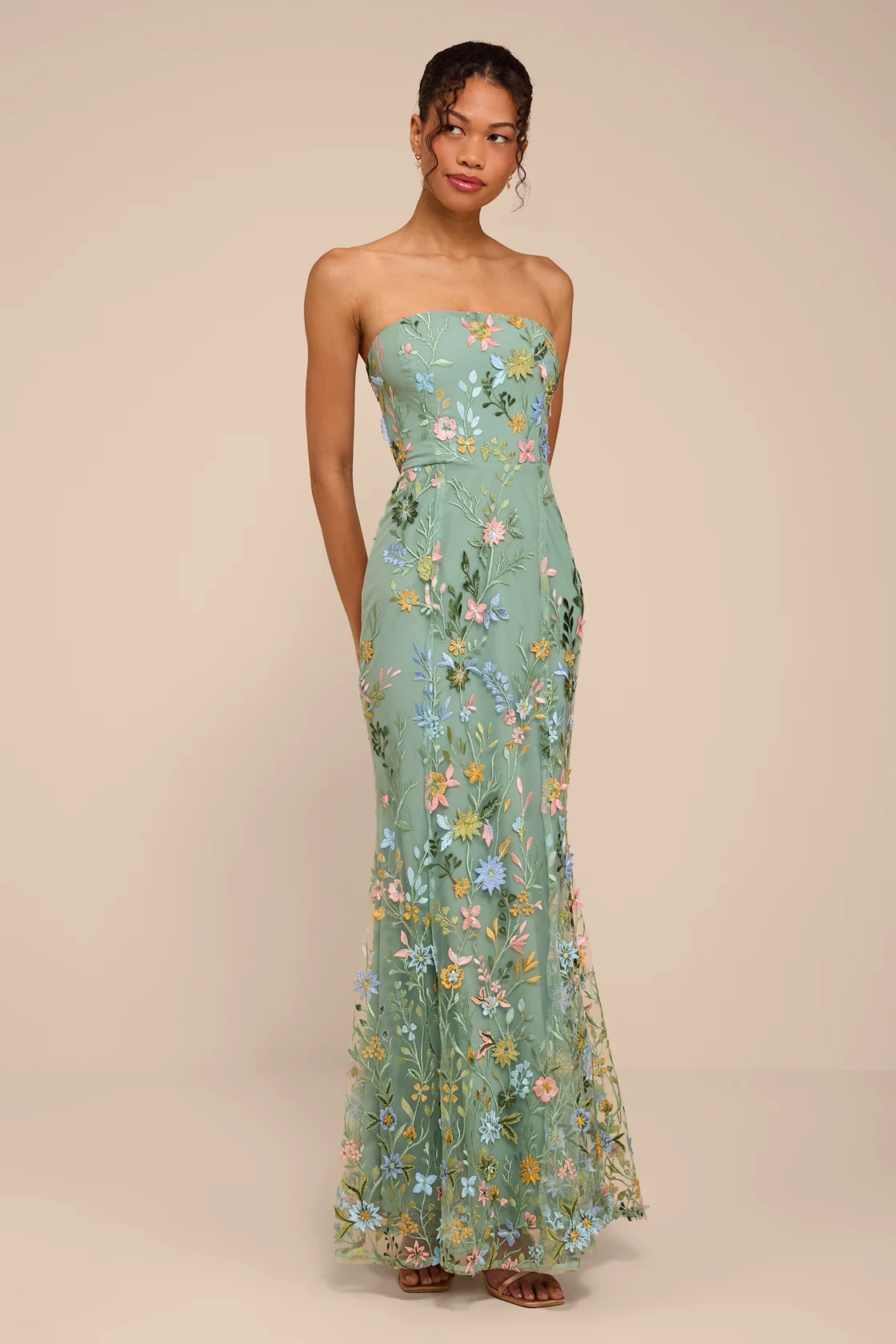 Stefanie Dark Sage Floral Embroidered Mermaid Maxi Dress | Lulus