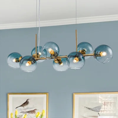 8 - Light Gradient Blue Glass Globe Linear Chandelier | Wayfair North America