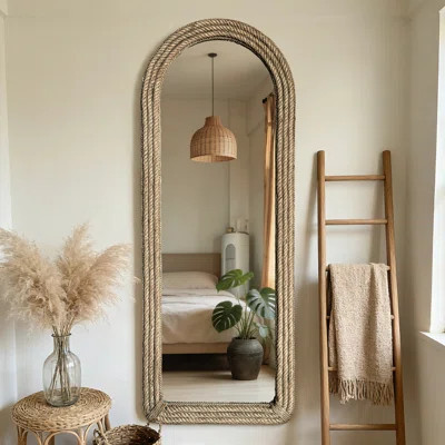 65*25 Arched Jute Rope Floor Mirror, Handcrafted Rustic Farmhouse Freestanding Full-Length Mirror | Wayfair North America