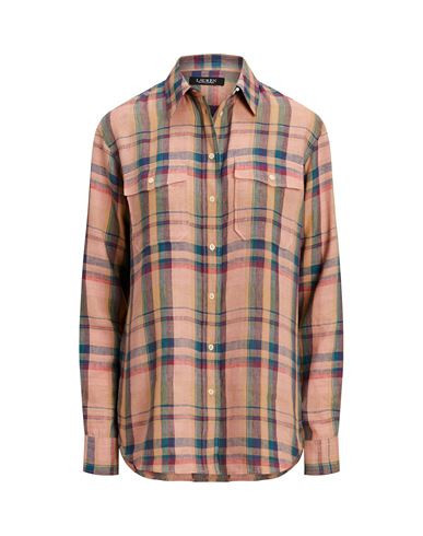 Lauren Ralph Lauren Checked Plaid Linen Shirt Woman Shirt Antique rose Size XS Linen | YOOX (US)