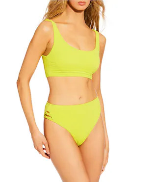 GB Solid Scrunchie Textured Scoop Neck Cropped Swim Top & Scrunchie Texture Knotted Side High Wai... | Dillard's