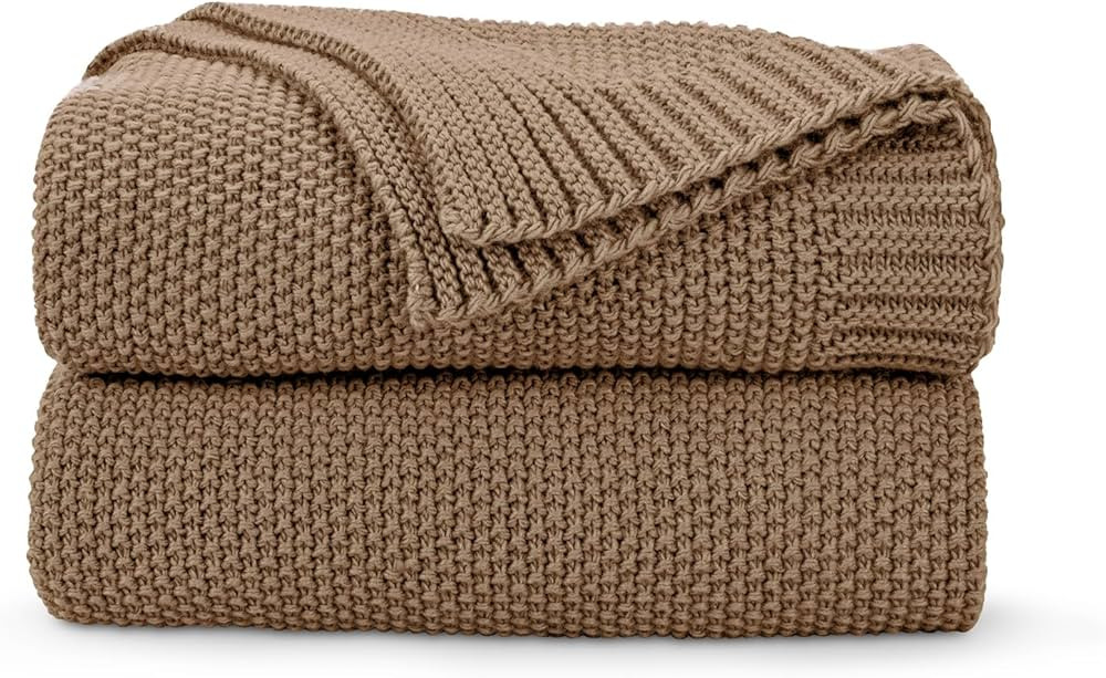 CozeCube Caramel Brown Throw Blanket for Couch, Soft Cozy Cable Knit Throw for Bed Sofa Living Ro... | Amazon (US)
