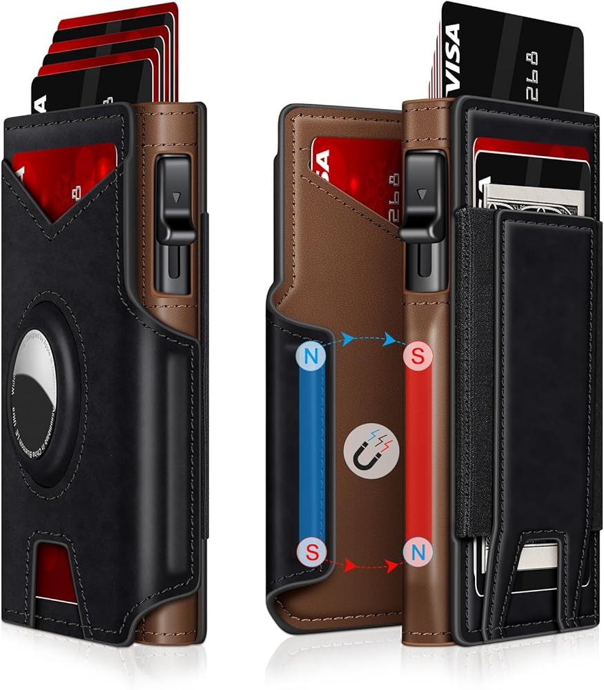 Airtag Wallet for Men, Minimalist Slim Mens Wallet Smart Pop Up Credit Card Holder for 9-13 Cards... | Amazon (US)