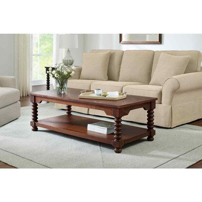 Coffee Table 54 in. w/ Detailed Leg Lower Shelf Durable Wood in Walnut  | eBay | eBay US