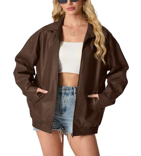 Lepunuo Leather Jacket for Women Oversized Faux Leather Moto Biker Coat Fall Fashion Winter Outfits Y2K Streetwear | Amazon (US)