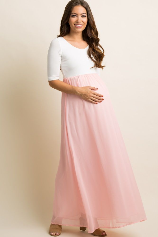 PinkBlush Pink Chiffon Colorblock Maternity Maxi Dress | PinkBlush Maternity