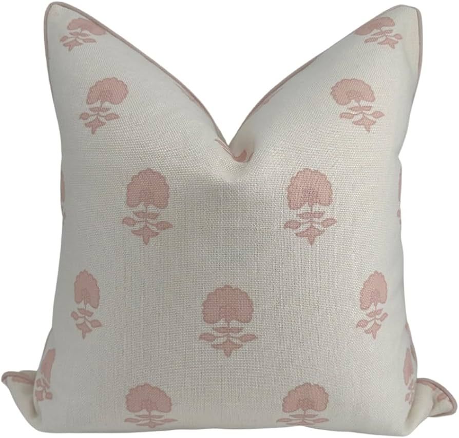 Jillien Harbor Lauderdale Pink Blockprint Pillow Cover Grandmillennial 20"x20" Pink Pillow Premiu... | Amazon (US)