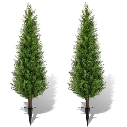 2 Pack 4ft Artificial Cedar Topiary Trees with Ground Spike, Realistic Fake Plants Tree UV Resistant Artificial Plants Indoor Outdoor Faux Plants Evergreen Bushes Shrubs for Porch Garden Office | Amazon (US)