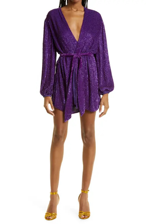 Retrofête Gabrielle Metallic Long Sleeve Wrap Dress in Royal Purple at Nordstrom, Size Large | Nordstrom