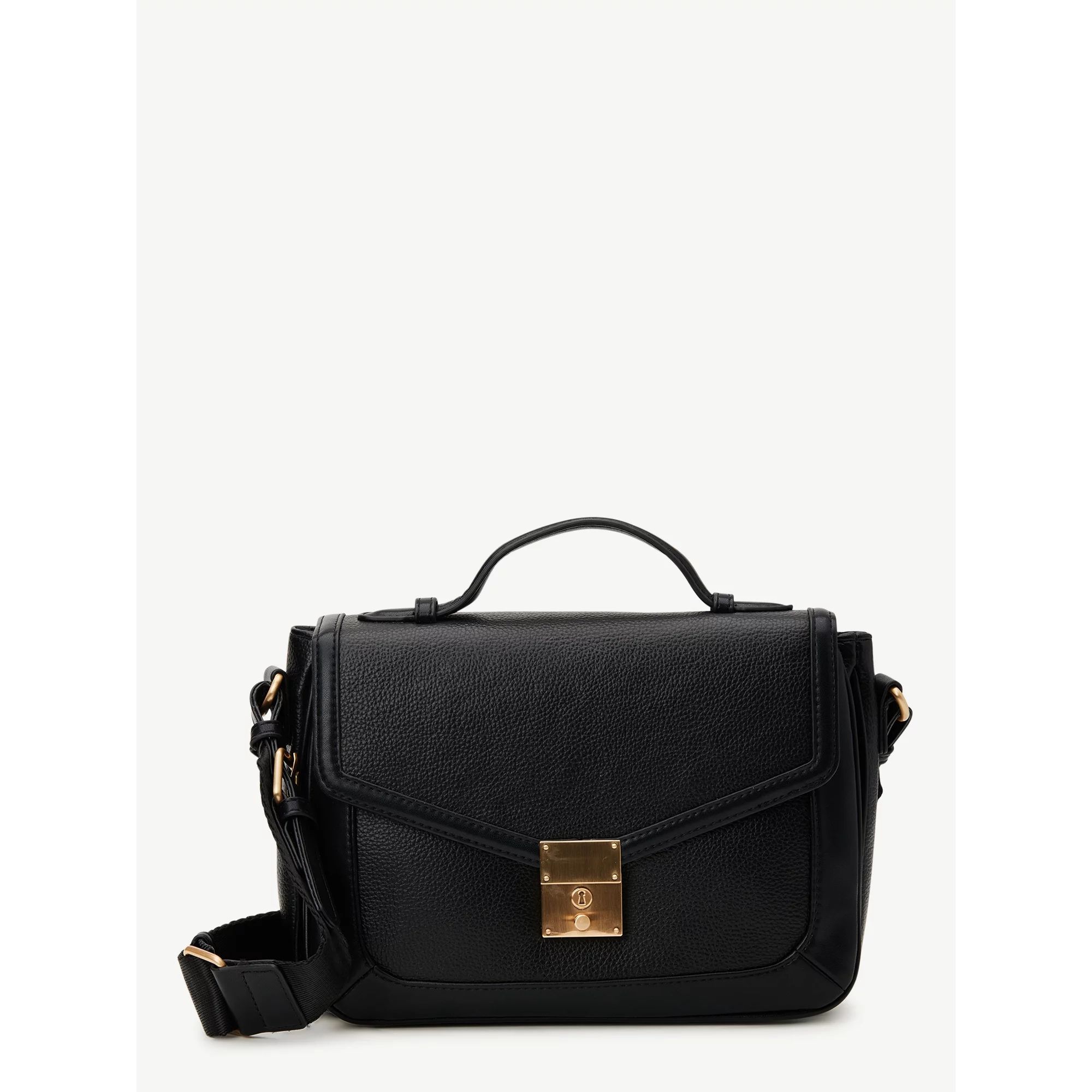 Time and Tru Women's Kate Flap Front Crossbody Bag, Black | Walmart (US)