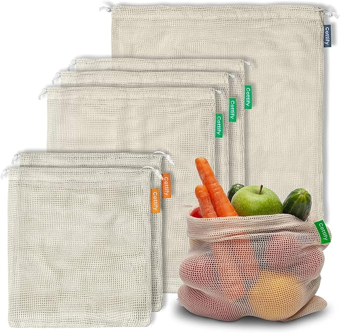6 Reusable Produce Bags Grocery Washable | Organic Cotton Mesh Produce Bags | Double-Stitched & T... | Amazon (US)