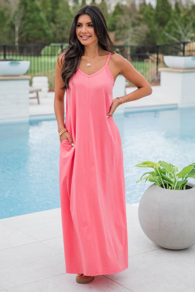 Perfect Balance Coral Solid Knit Maxi Dress | Pink Lily