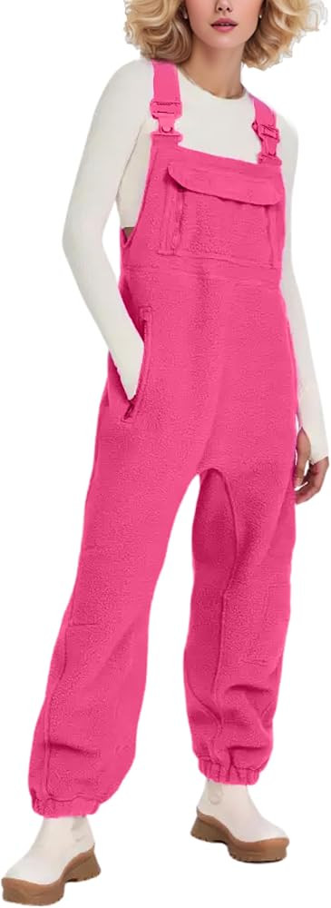Ynhonra Women's Warm Fleece Rompers Casual Sleeveless Bib Jumpsuits with Zipper Pockets Fall Wint... | Amazon (US)