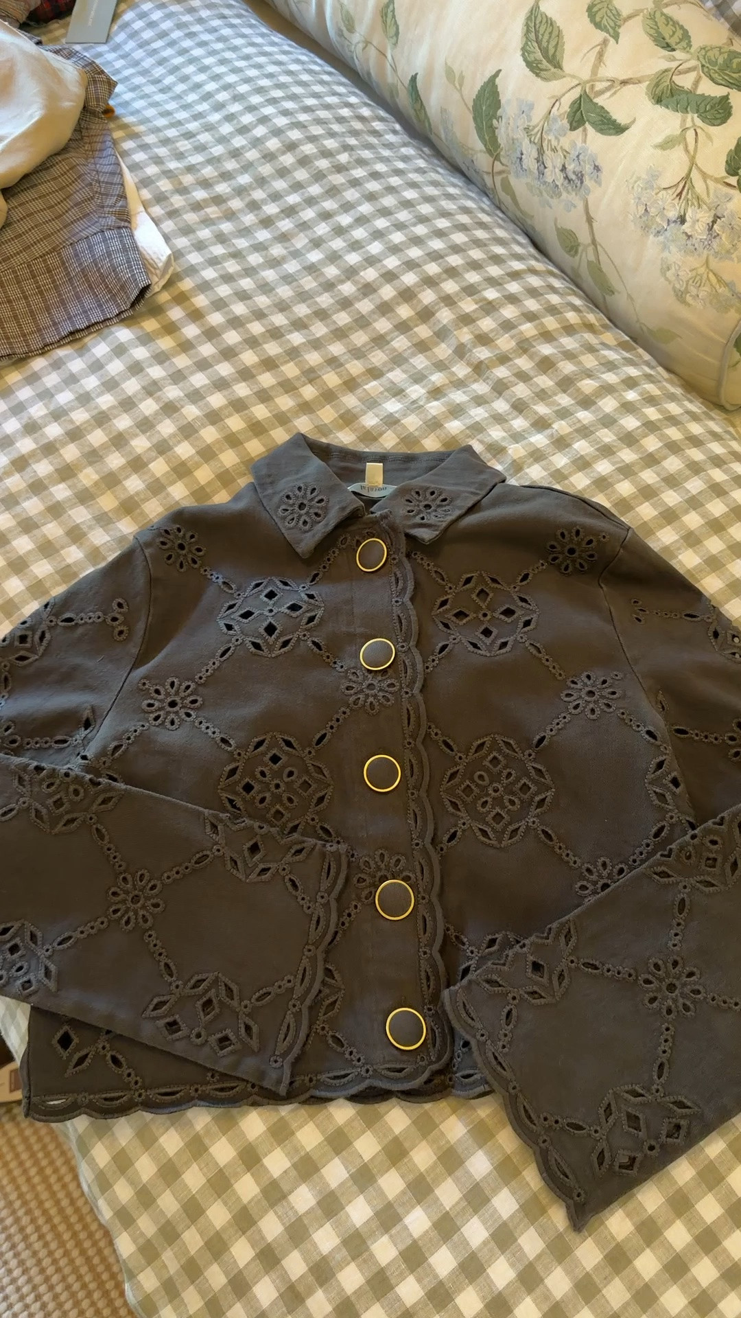Brown eyelet jacket for Fall! I had this jacket in the cream in the Spring and loved it so much!!@Avara