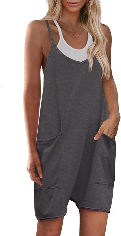Yanekop Womens Loose Overalls V Neck Sleeveless Romper Spaghetti Strap Harem Short Pants Jumpsuit... | Amazon (US)