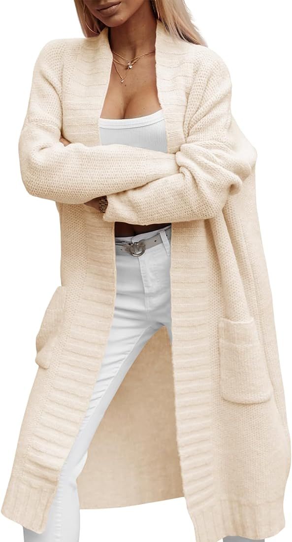 Langwyqu Womens Oversized Open Front Long Cardigans Casual Long Sleeve Chunky Knit Maxi Sweater O... | Amazon (US)