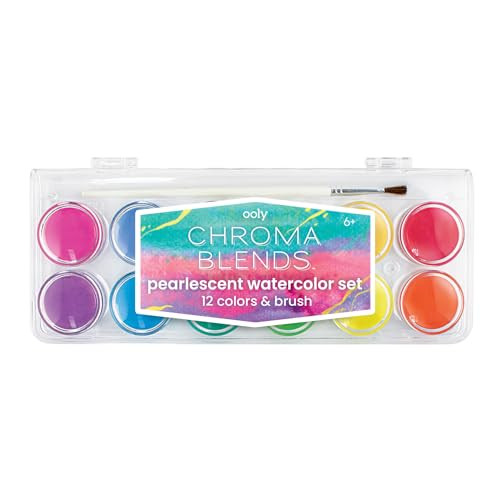 Ooly Chroma Blends Pearlescent Watercolor Set, 12 Colors, Watercolor Pack for Creative Kids and Adults, Vibrant Colors in a Portable Case, Art Supplies for Ages 6 and Up, Brush Included | Amazon (US)
