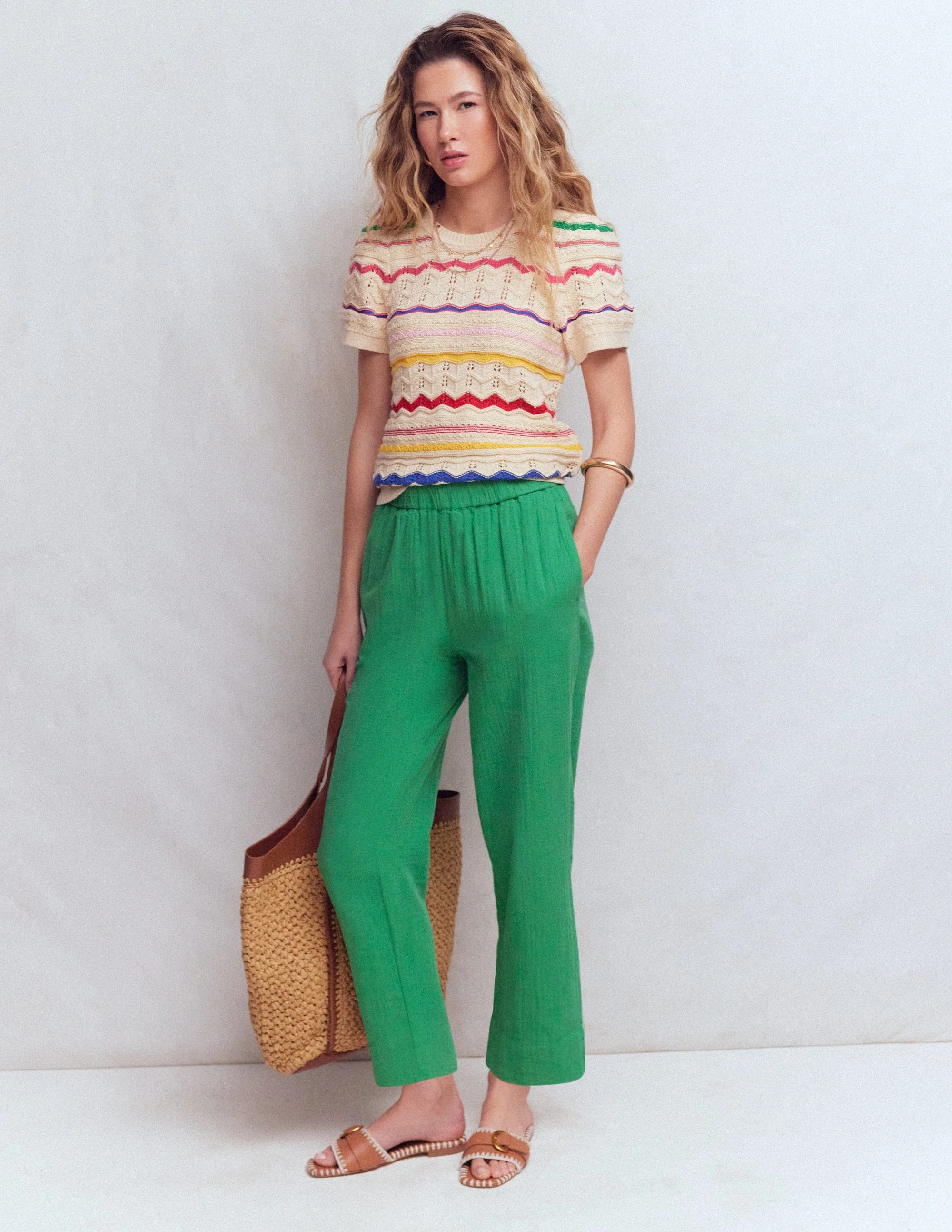 Double Cloth Crop Pants-Shamrock Green | Boden (US)