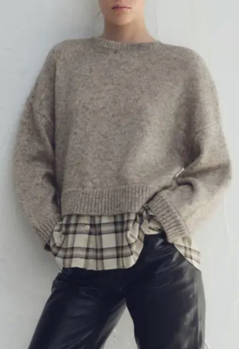 Sweater with plaid top
Faux leather pants 


#LTKSeasonal