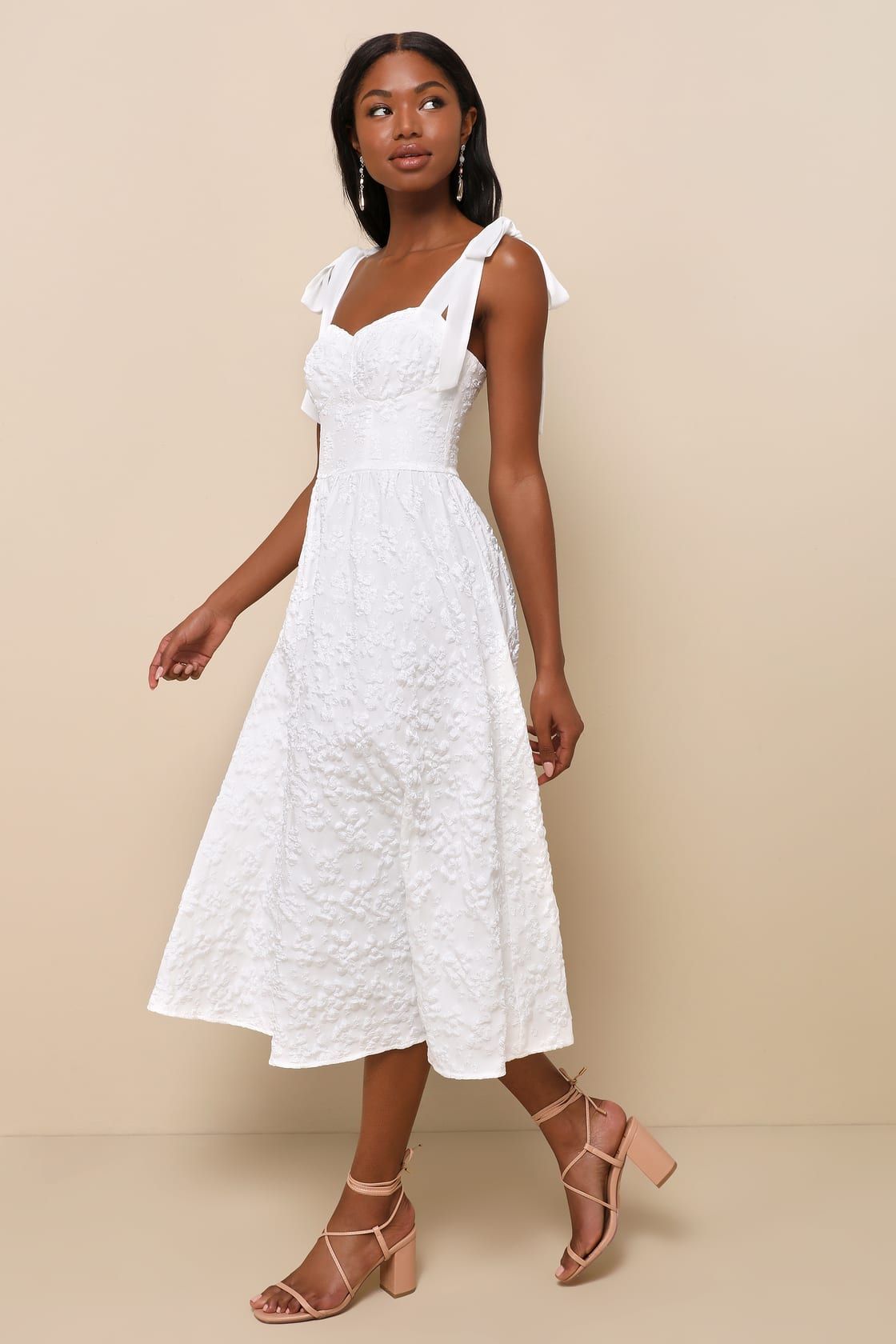 Bubbly Bliss White Jacquard Bustier Tie-Strap Midi Dress | Lulus